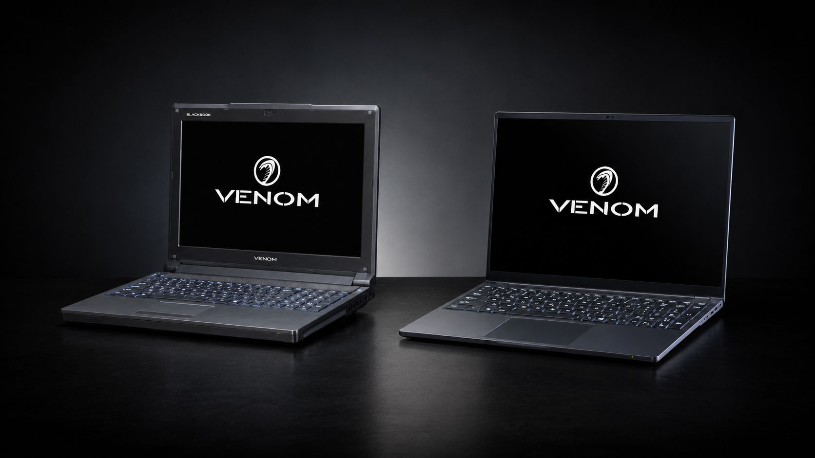 Earlier and current generations of Venom BlackBook notebook computers