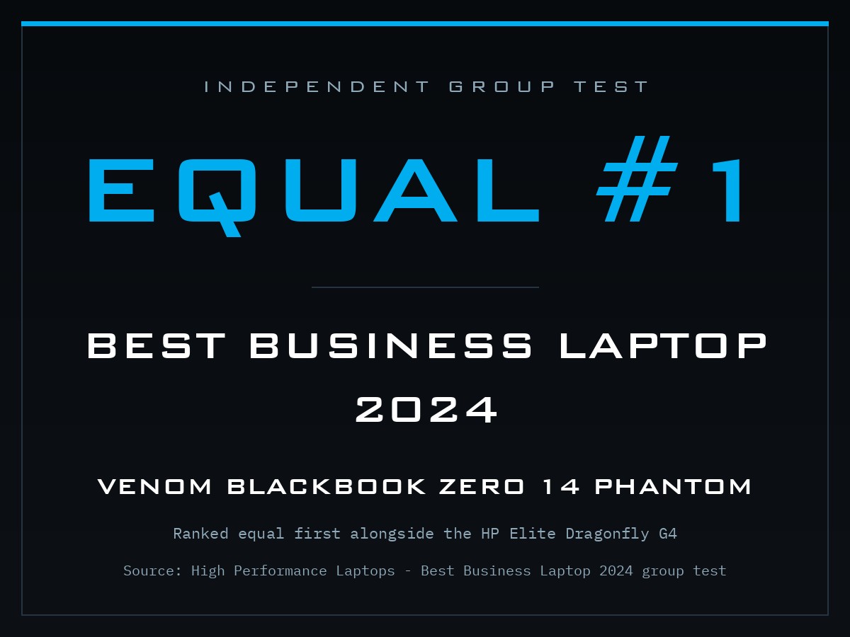 Venom BlackBook Zero 14 Phantom ranked equal first in High Performance Laptops Best Business Laptop 2024